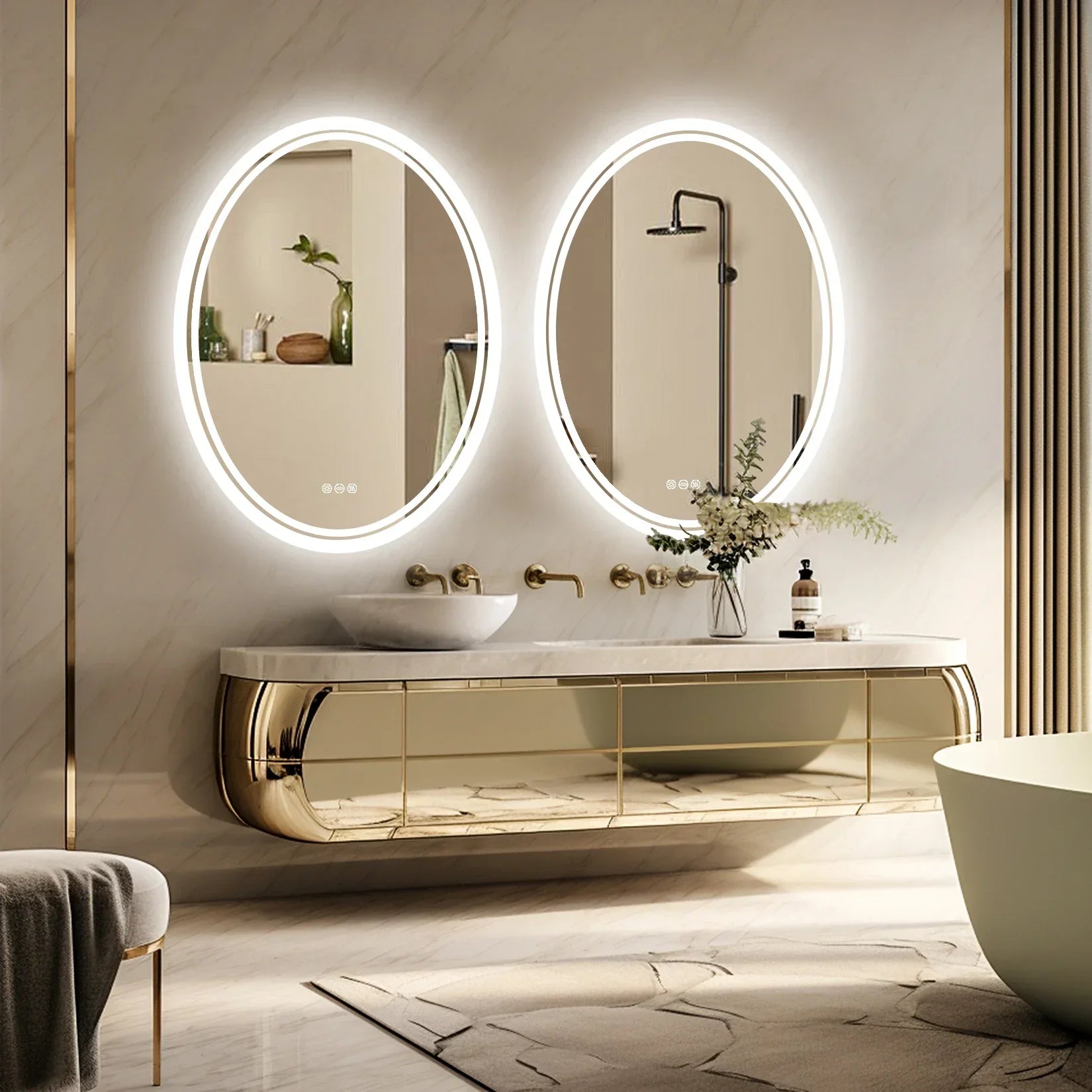 GlowHalo Frameless LED Vanity Mirror – Round Anti-Fog Lighted Bathroom Mirror with Dimmable Touch Control
