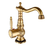 AurelioForge Vintage Etch Brass Faucet – Luxury Engraved Antique Single-Handle Bathroom & Kitchen Sink faucet (Hot & Cold)