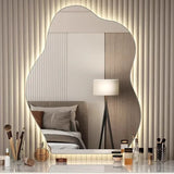 NordiGlow AuraCurve LED Wall Mirror – Scandinavian Irregular Lighted Vanity Mirror for Bathroom, Bedroom & Living Room