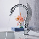 Gold Swan-Shaped Waterfall Bathroom Sink Faucet with Hot and Cold Mixer