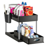 SlideEase 2-Tier Pull-Out Cabinet Organizer – Expandable Under-Sink Storage with Baskets, Hooks & Cup System