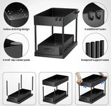 SlideEase 2-Tier Pull-Out Cabinet Organizer – Expandable Under-Sink Storage with Baskets, Hooks & Cup System
