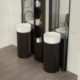 PureStone Freestanding Solid Surface Pedestal Sink – Modern Matte or Gloss Black/White Bathroom Basin