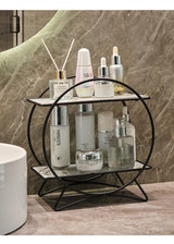 AureliaTower Premium 2-Tier Bathroom & Makeup Organizer – Gold/Black with Marble-Style Ceramic Trays