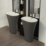 PureStone Freestanding Solid Surface Pedestal Sink – Modern Matte or Gloss Black/White Bathroom Basin