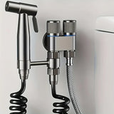Dual Outlet Wall-Mounted Bidet Sprayer – Brushed Stainless Steel Bathroom Hygiene Set with Standard Thread