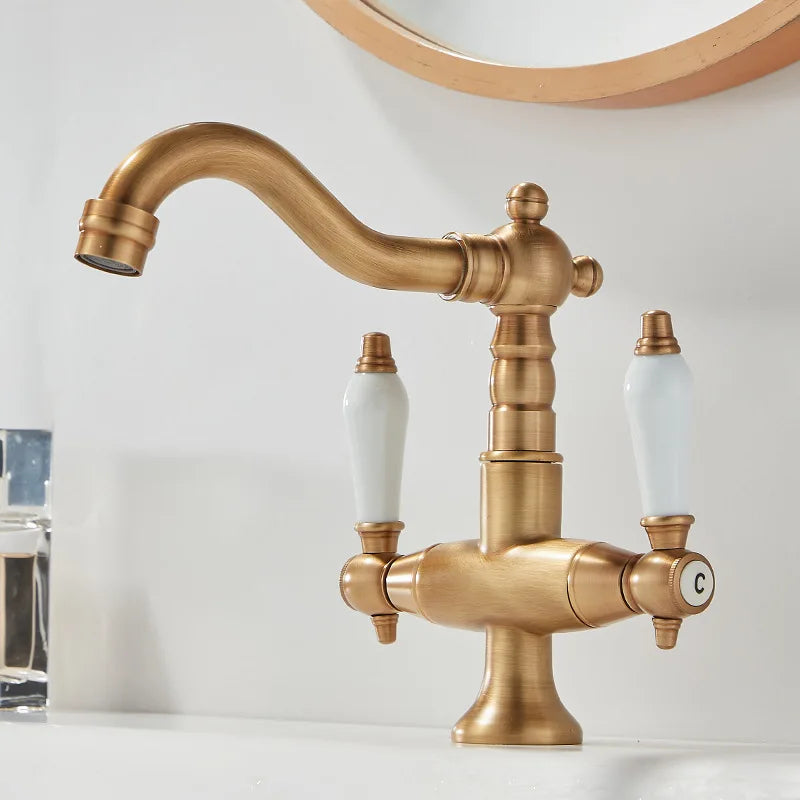 ForgeFlow Industrial Black Brass Bathroom Faucet – Matte Black Dual-Handle Vanity Sink faucet
