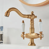 ForgeFlow Industrial Black Brass Bathroom Faucet – Matte Black Dual-Handle Vanity Sink Mixer