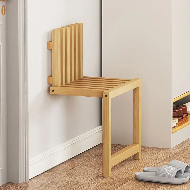 Ultra-Narrow Folding Wall Bench – Drill-Free Solid Bamboo Entryway Stool | Space-Saving Nordic Design