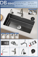 CascadeBlack Luxury Waterfall Undermount Kitchen Sink Set – Black Stainless Steel Single Bowl with Faucet & Soap Dispenser