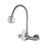 Wall Mounted Stainless Steel Kitchen Faucet with Flexible 360° Swivel Spout and Hot Cold Mixer