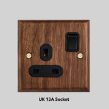 RetroLux Black Walnut Toggle Wall Switch – 1–4 Gang with Brass Lever & Optional USB