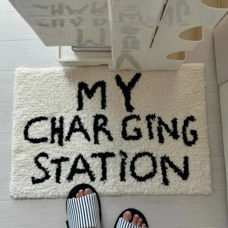 UrbanLetter INS Design Floor Mat – Black Letter Print Rug for Bedroom & Living Room