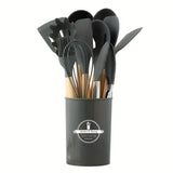 ChefEase – 12-Piece Silicone Kitchen Utensil Set with Wooden Handles
