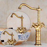 AurelioForge Vintage Etch Brass Faucet – Luxury Engraved Antique Single-Handle Bathroom & Kitchen Sink faucet (Hot & Cold)