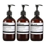 AmberLux 500 Refillable Bathroom Dispenser Set – 3-Piece Amber Pump Bottles for Shampoo, Body Wash & Hand Soap | Modern Luxury Organizer