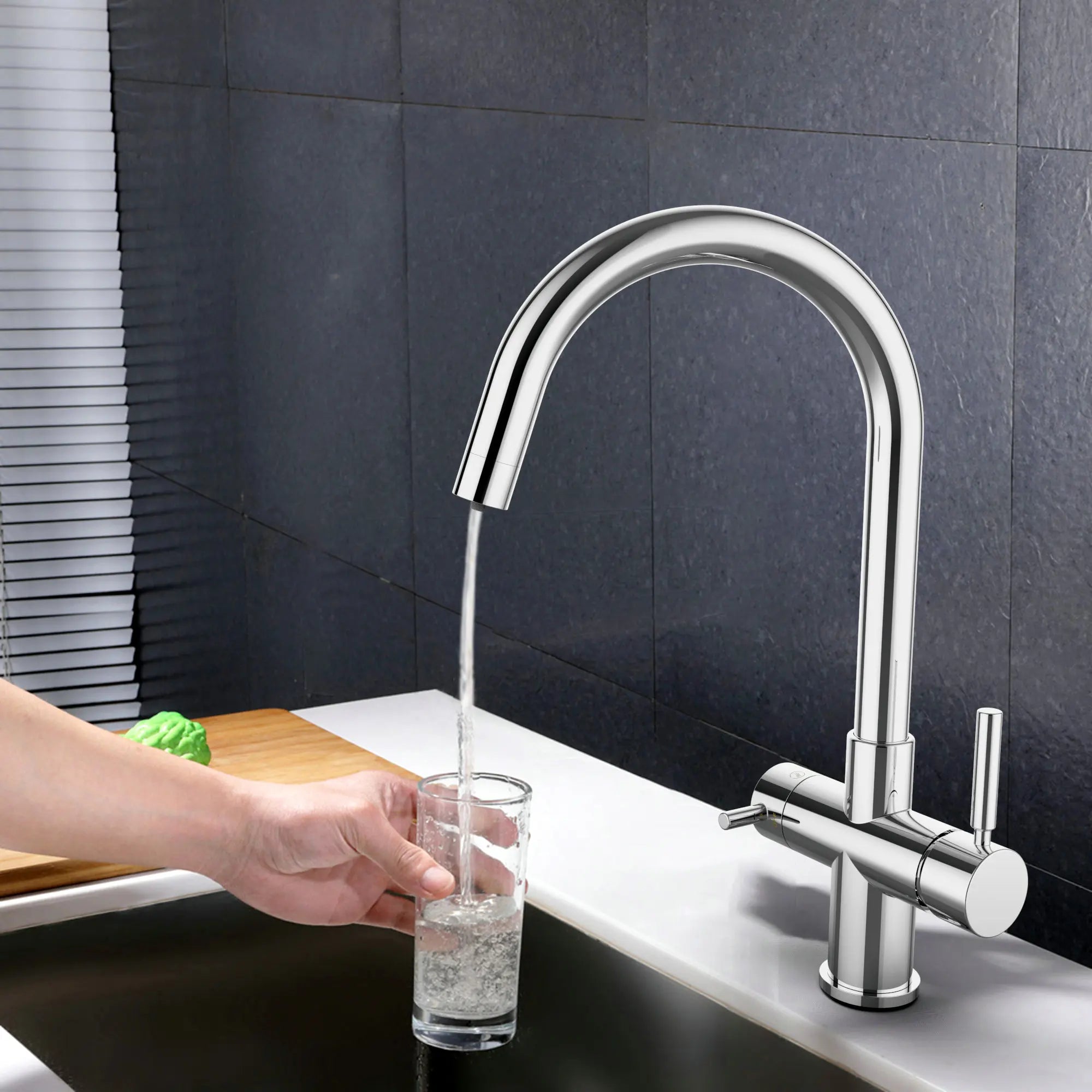 PureFlow Nexus 5-Way Kitchen Faucet – Solid Brass Chrome Sink faucet with Built-In Filtered Drinking Water System