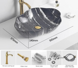 MarbleLuxe Ovalis Vessel Sink – Marble Pattern Ceramic Countertop Bathroom Basin | Modern Luxury 12L