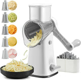 5 in 1 Rotary Cheese Grater Premium Stainless Steel – Vegetable Slicer & Julienne Cutter | Nut Chopper | Multi Blade Kitchen Tool