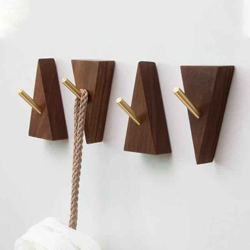 TriLuxe Triangular Wall Hook – Brass & Solid Wood | Key Holder, Coat Hook & Wall Decor