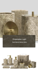 ImperialMarble Emperador Light Bathroom Set – 7-Piece Luxury Natural Marble Collection