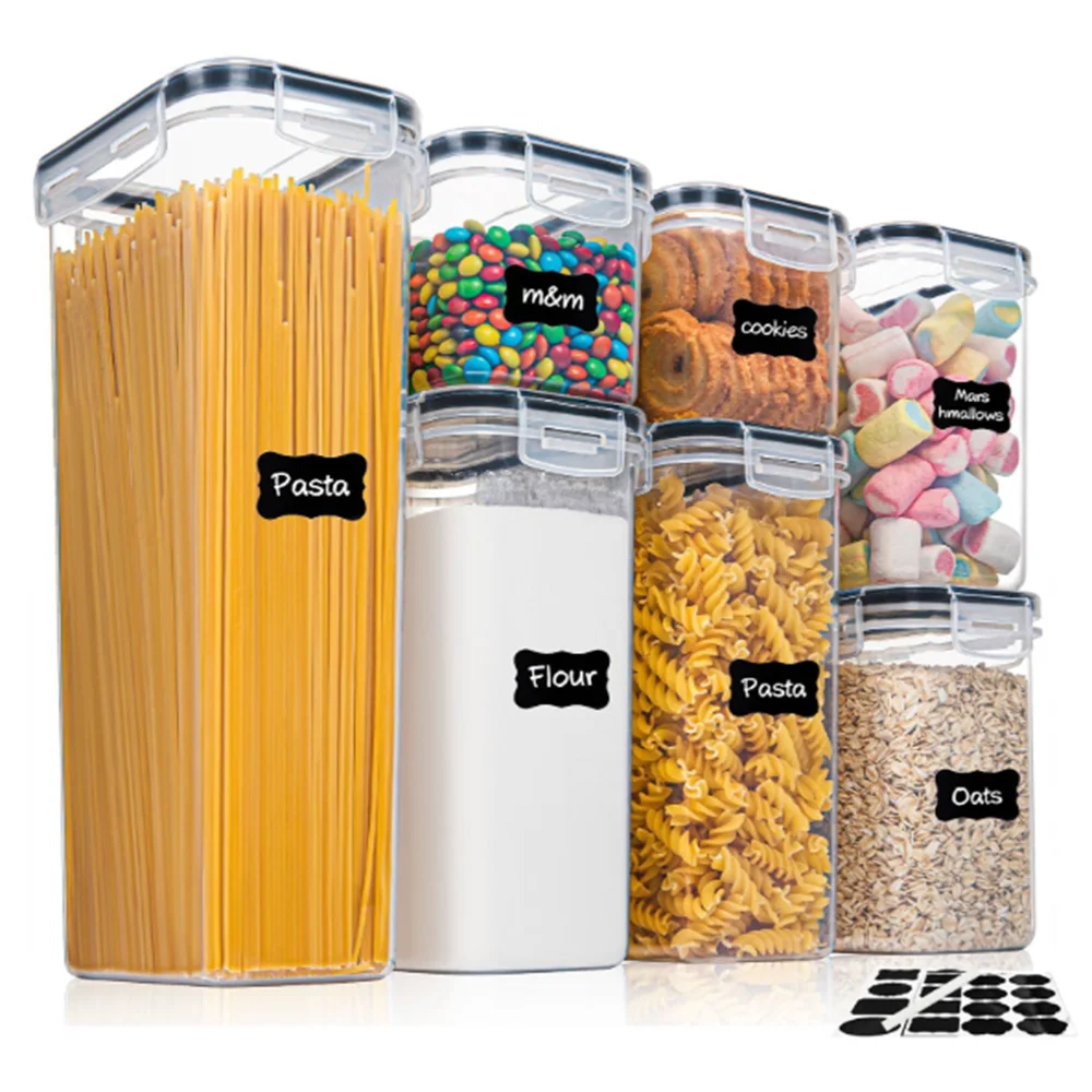 FreshLock Airtight Food Storage Containers Set – 7 Piece BPA Free Kitchen Organizer | Stackable Pantry Boxes | Labels & Marker Included