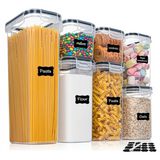 FreshLock Airtight Food Storage Containers Set – 7 Piece BPA Free Kitchen Organizer | Stackable Pantry Boxes | Labels & Marker Included