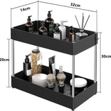 Under Sink Sliding Organizer Rack Premium – Pull Out Cabinet Basket with Hooks | Space Saving Storage | Kitchen & Bathroom Organizer