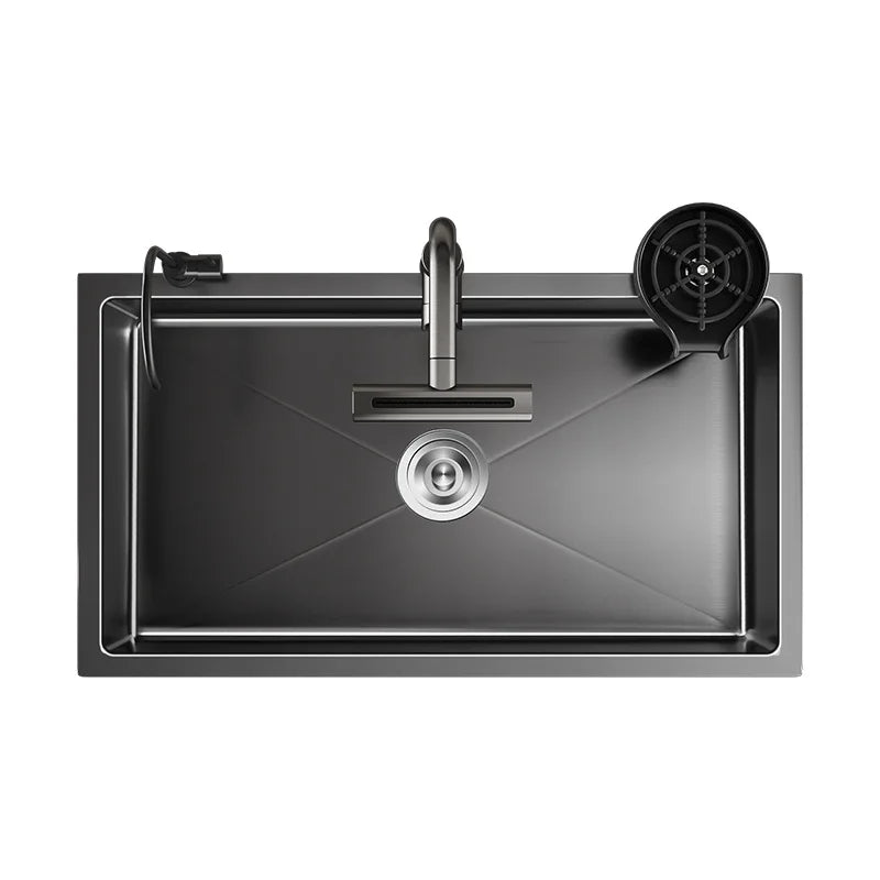CascadeBlack Luxury Waterfall Undermount Kitchen Sink Set – Black Stainless Steel Single Bowl with Faucet & Soap Dispenser
