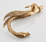 Gold Swan-Shaped Waterfall Bathroom Sink Faucet with Hot and Cold Mixer