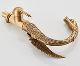 Gold Swan-Shaped Waterfall Bathroom Sink Faucet with Hot and Cold Mixer