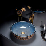 MarbleGlow Round Ceramic Vessel Sink with Waterfall Faucet