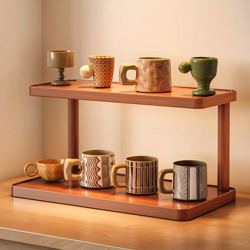 BambuCasa 2-Tier Bamboo Shelf – Kitchen & Tea Room Organizer with Handles