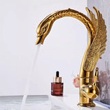 Gold Swan-Shaped Waterfall Bathroom Sink Faucet with Hot and Cold Mixer