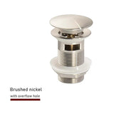FlowLux Solid Brass Pop-Up Bathroom Sink Drain – Push-Down Stopper with Overflow Option (2.6” Universal Fit)