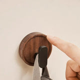 Nurlin Walnut Wood Wall Hook – Black Coat Hook for Keys, Jackets, Towels & Bathroom | No Drilling Required