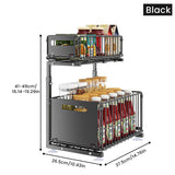 2-Tier Pull Out Kitchen Storage Basket Carbon Steel – Adjustable Under Sink Organizer | Sliding Drawer Rack | Space Saving Design