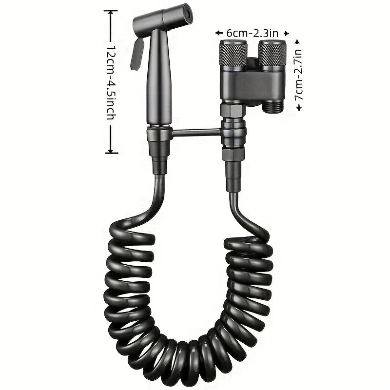 Dual Outlet Wall-Mounted Bidet Sprayer – Brushed Stainless Steel Bathroom Hygiene Set with Standard Thread
