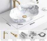 MarbleLuxe Ovalis Vessel Sink – Marble Pattern Ceramic Countertop Bathroom Basin | Modern Luxury 12L