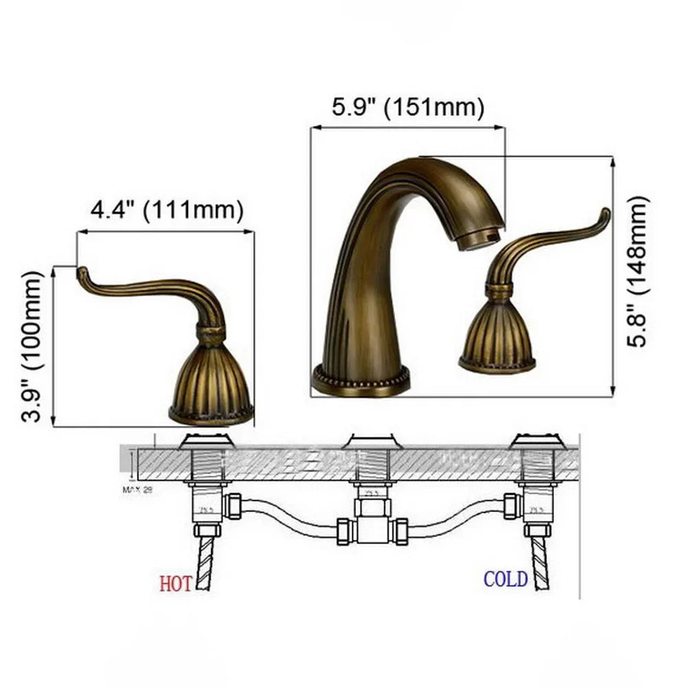 8-Inch Widespread Bathroom Faucet, Antique Brass — 2-Handle, 3-Hole
