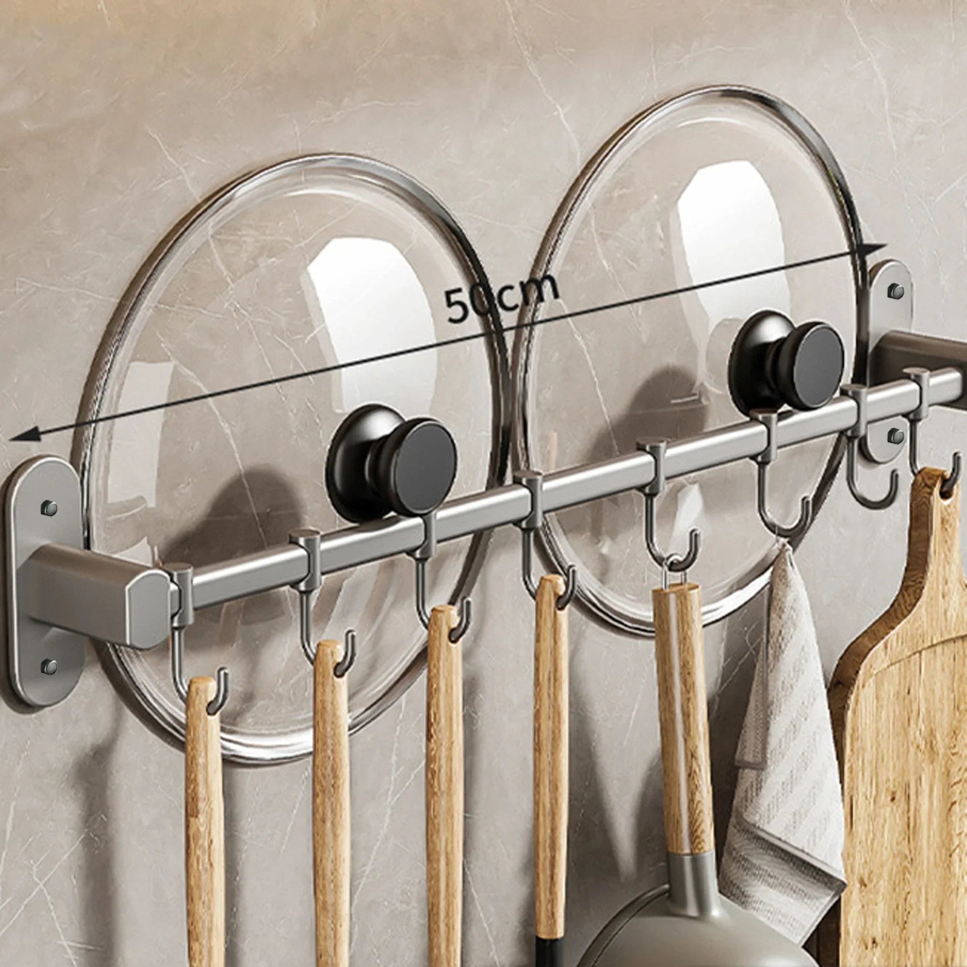 CookEase Kitchen Wall Rack – Multifunctional Organizer for Lids, Spatulas & Kitchen Utensils
