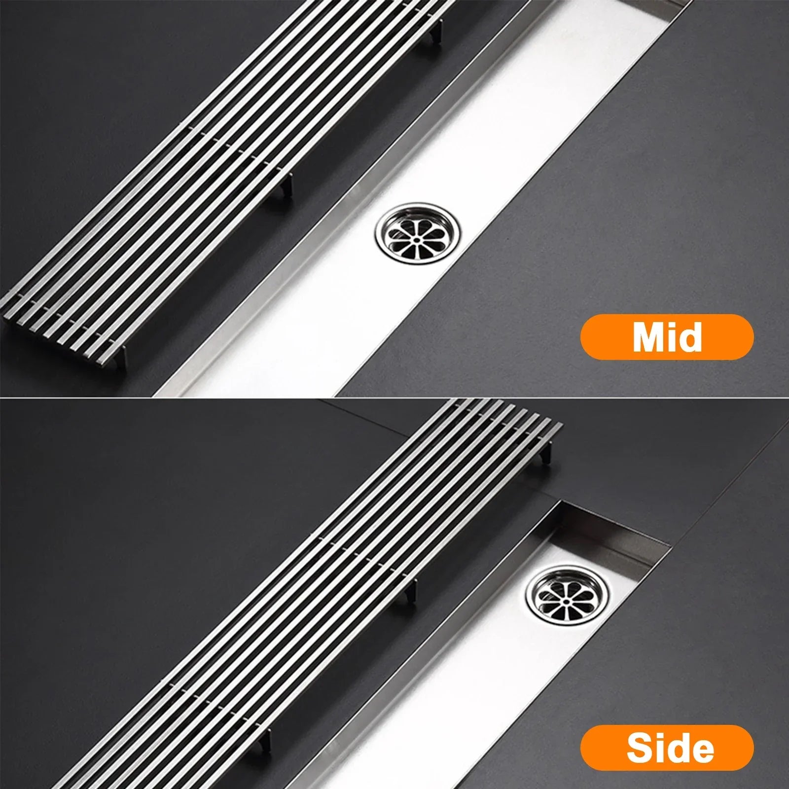 ProDrain Stainless Steel Floor Drain – 8-inch Odor-Free Shower Drain with Removable Filter (20–50 cm Length)