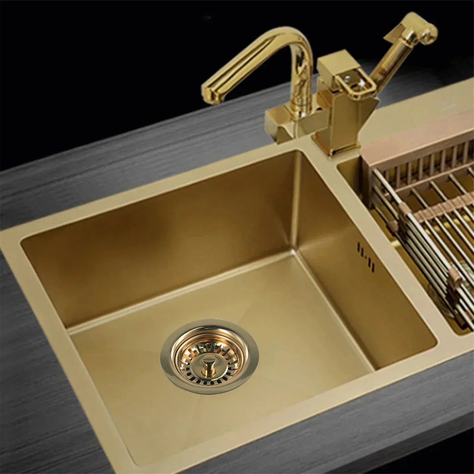 Aurelio Premium Gold Stainless Steel Sink Strainer – 4.5-inch Drain Stopper for Kitchen & Bathroom