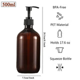 AmberLux 500 Refillable Bathroom Dispenser Set – 3-Piece Amber Pump Bottles for Shampoo, Body Wash & Hand Soap | Modern Luxury Organizer