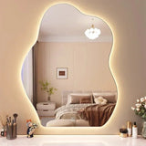 NordiGlow AuraCurve LED Wall Mirror – Scandinavian Irregular Lighted Vanity Mirror for Bathroom, Bedroom & Living Room