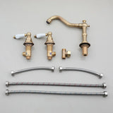 AquaVintage 3-Hole Waterfall Bathroom Faucet – Classic Antique Brass Style