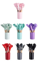 ChefEase – 12-Piece Silicone Kitchen Utensil Set with Wooden Handles