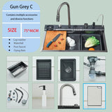 LuxSteel Digital Kitchen Sink – 29.5 × 17.7 in | Gun Grey | Wall-Mount | Waterfall Drain & Soap Dispenser