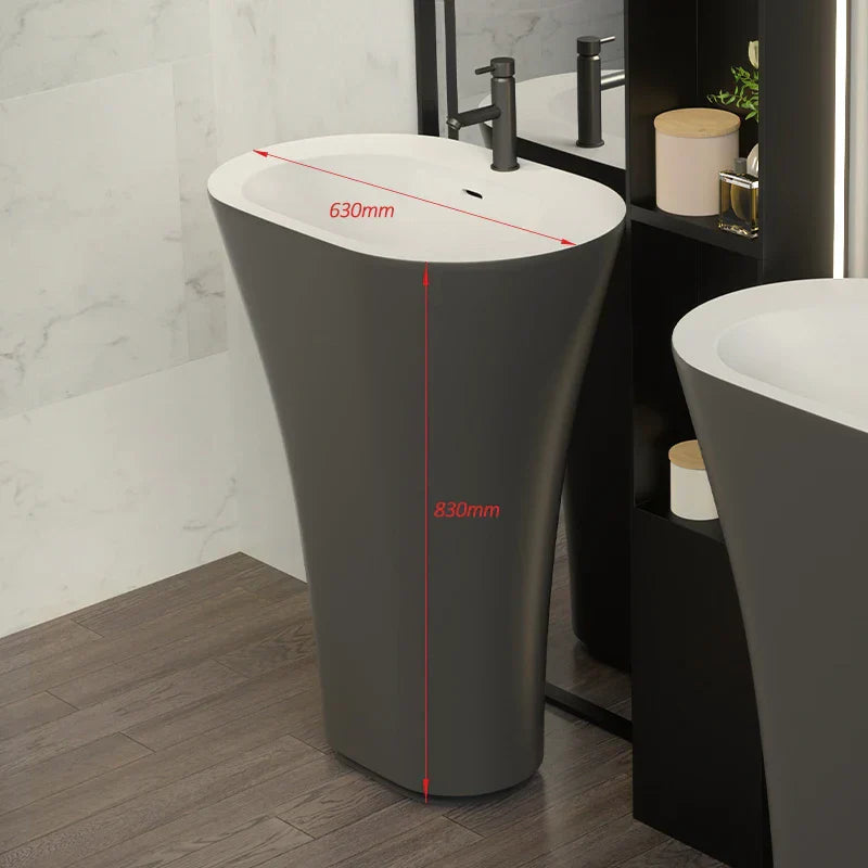 PureStone Freestanding Solid Surface Pedestal Sink – Modern Matte or Gloss Black/White Bathroom Basin