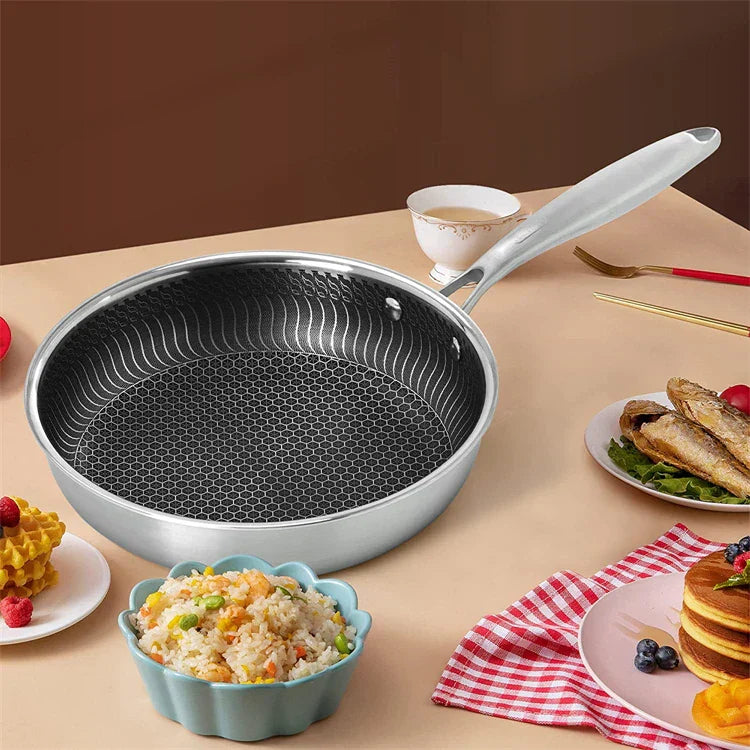 ChefMaster – Stainless Steel Nonstick Frying Pan with Honeycomb Surface & Glass Lid